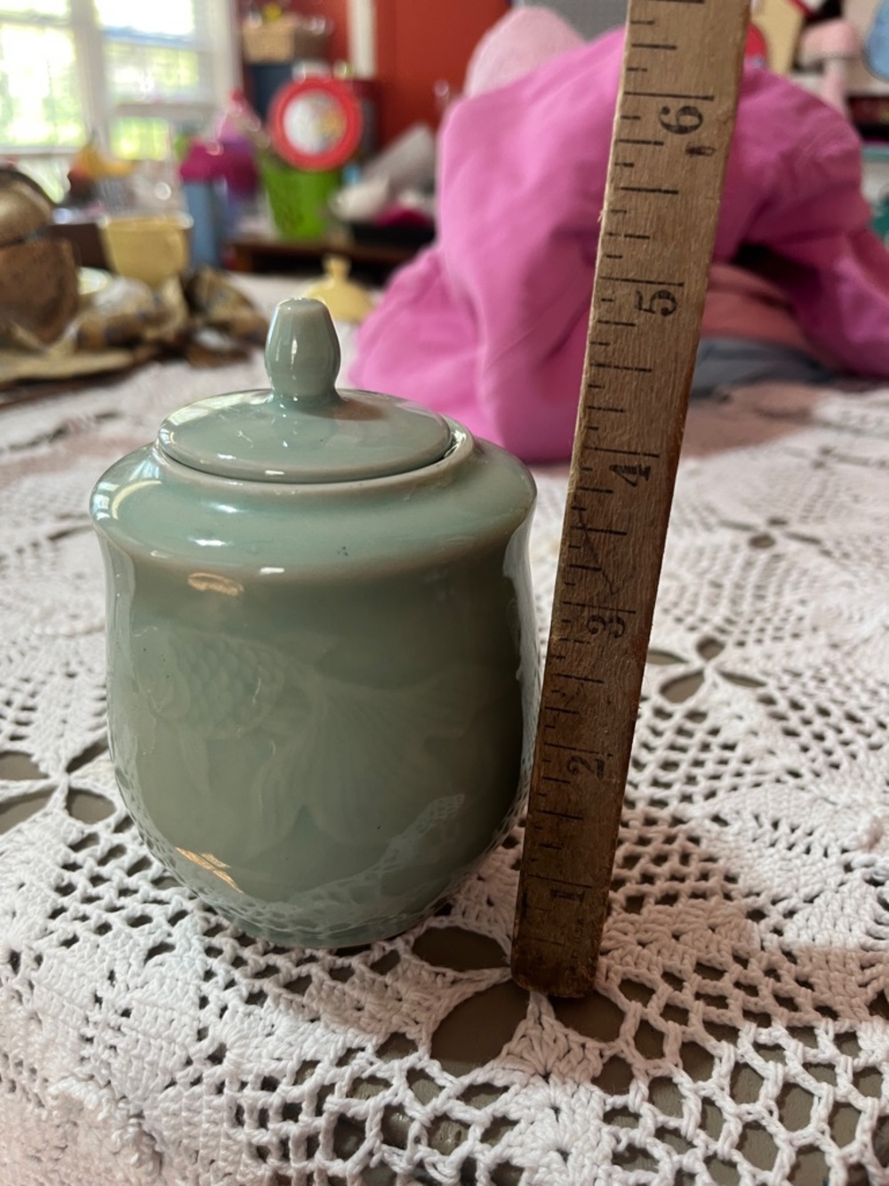 Vintage Celadon Goldfish China Sugar Bowl & Lid Dish, Made in China 2 AVL - Picture 5 of 5
